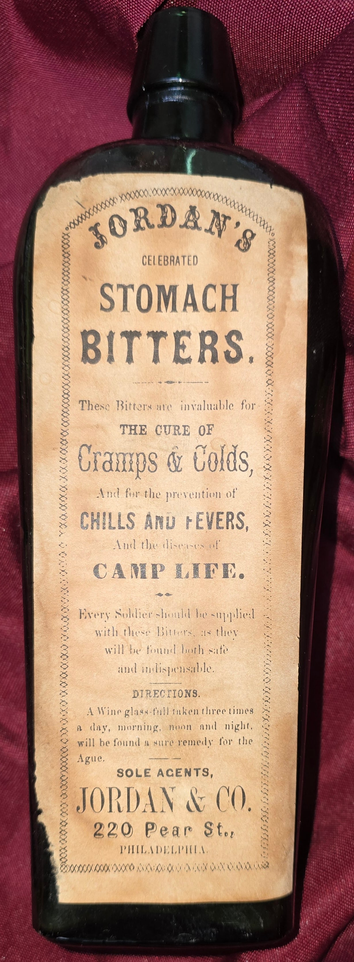 Rarer than rare original Civil War medicinal Bitters Bottle with original paper label - 2