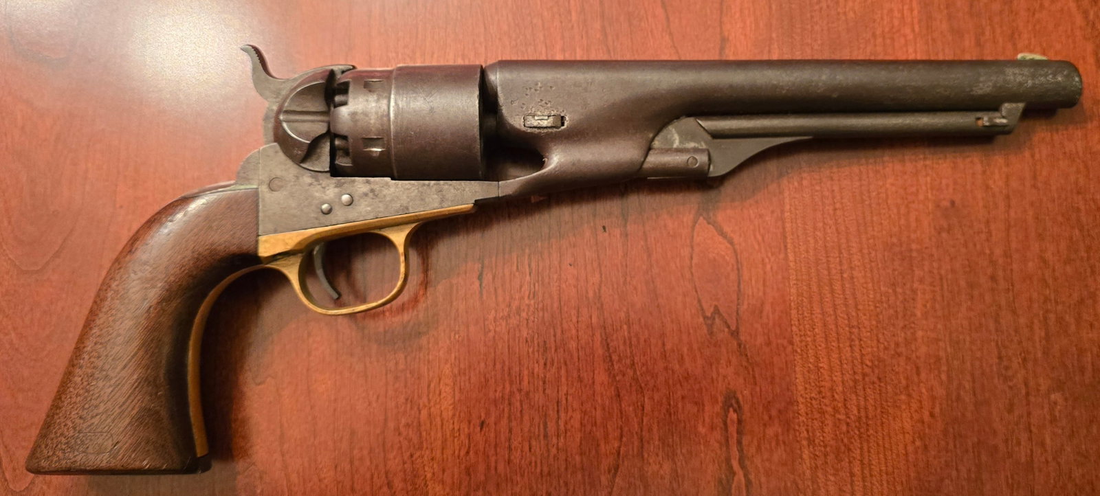 Model 1860 Colt Army revolver with holster and lanyard strap: A very honest and solid example of the 44 caliber Colt Army revolver. Perfect for display with cavalry effects both Union and Confederate. 100% original, 100% complete, mechanically perfect. All