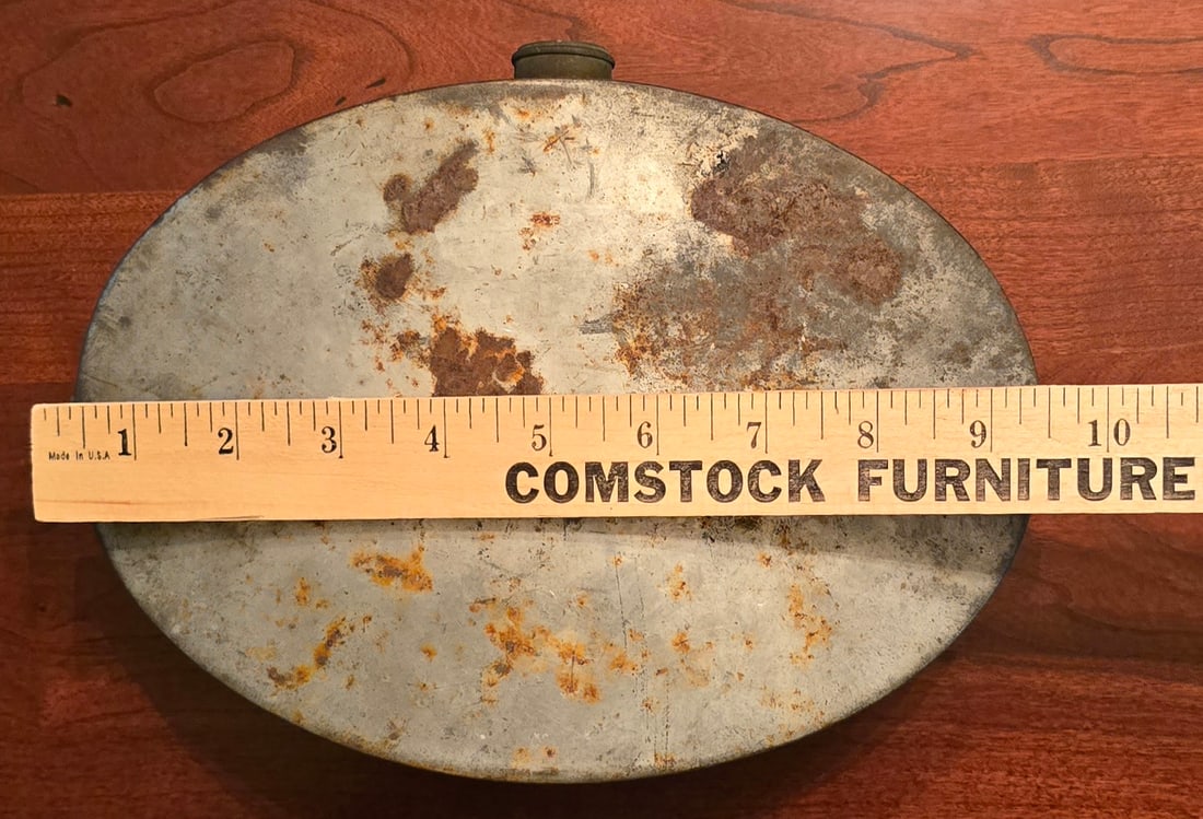 Civil War Medical Canteen: Contoured drum style tin canteen of the 1860s formed to curve around the wearer's body. These have been referred to as "medical canteens" for as long as I've been collecting. Some are and some
