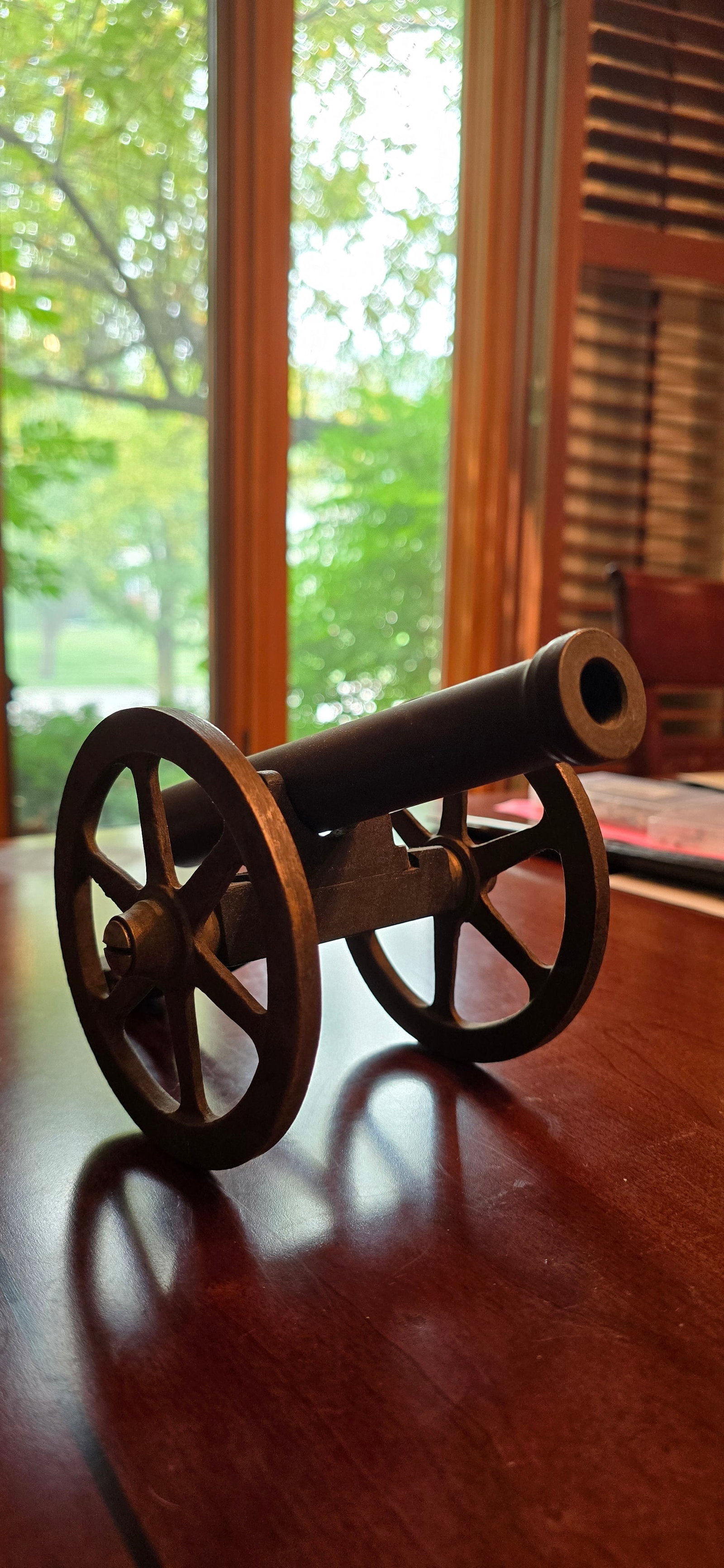 Civil War Era Toy 8.5" All Metal Cannon: Second half 19th century. The barrel wheels and carriage are all cast metal. A great loud toy cannon from the era when boys had really cool toys. The touch hole is functional and drilled at a forward
