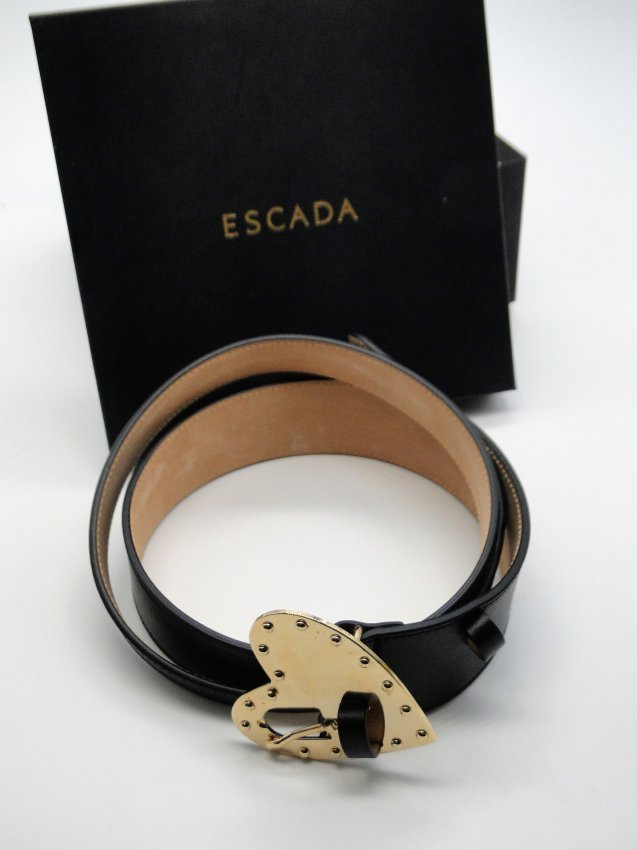 Escada Black Heart Belt - Retail $475.00: Escada Black Heart Belt-Made in Italy-Material: Black Leather-Size 41 inches-Comes with Escada Box-Condition Almost New-Estimate $475.00
