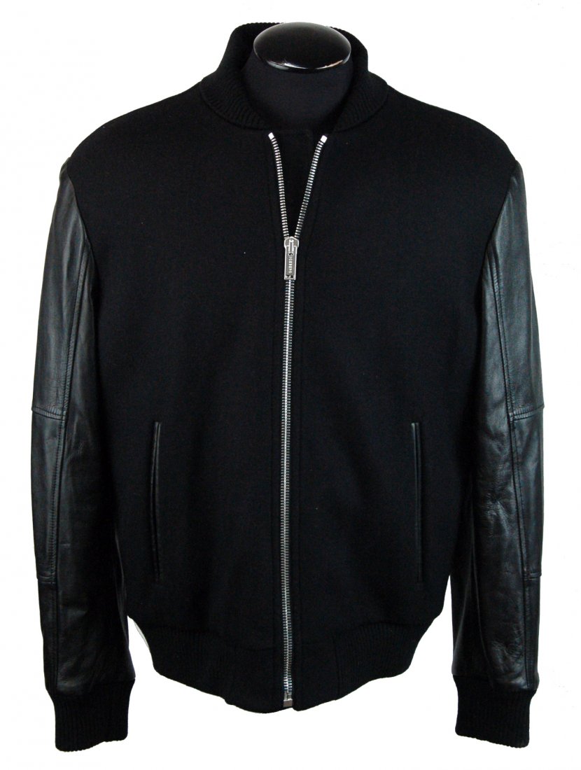 ICEBERG-Men's Leather Bomber Style Jacket-L/XL-$1995.00: Men's Designer ICEBERG Bomber Jacket_Made in Italy - Black on Black80% Wool- 20% Polyester - With Soft Genuine Calf Leather Sleeves - Size: 56 (EU) 46 US - L/XL - Condition: New With Tags Retail: $1,9