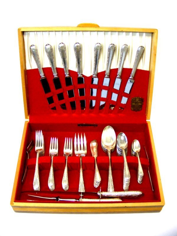 67 Piece Vintage Flatware Set: 67 Piece Vintage Flatware Set-1930\'s Kings Plate-By McGleshan Clark-Co., Niagra Falls, On,-Canada.-Includes:-8 Table Knives-8 Butter Knives-8 Table Forks-12 Salad Forks-4 Table Spoons-13 Tea Spoons-1