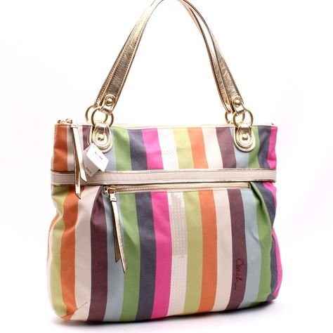 New Coach Bag Retail $258.00: Authentic Coach Legacy Stripe Poppy Sequin Glam Tote! Multicolored stripes with sequin details on a few of the white stripes. Very roomy, with a large front pocket and a spacious interior. Coach tags