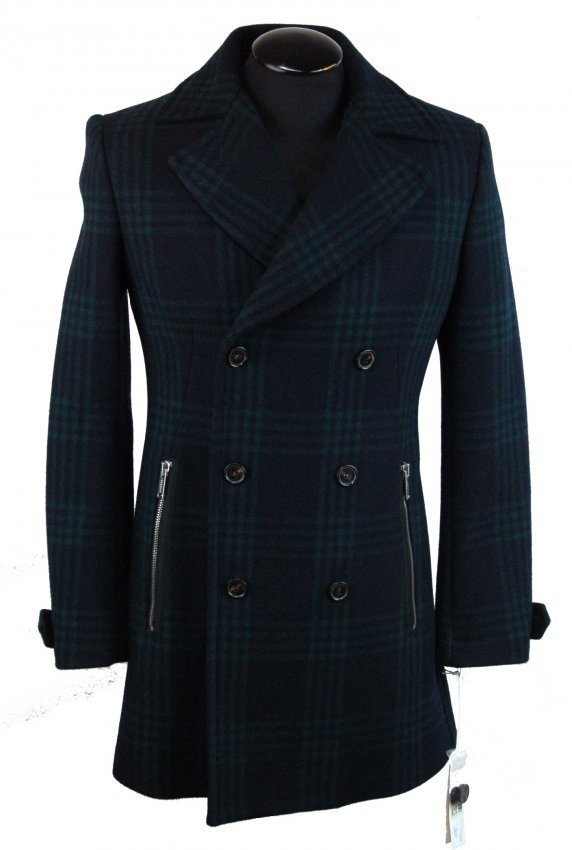 ICEBERG Men's Tartan Peacoat-Size M-$1595.00 RETAIL: ICEBERG Men's Tartan Double Breasted Peacoat - Made in Italy - Attractive Dark Blue and Green Tartan Exterior with Black Interior - Fits Slim - Size: 50 (EU) 40 US - M - Condition: New With Tags Retai