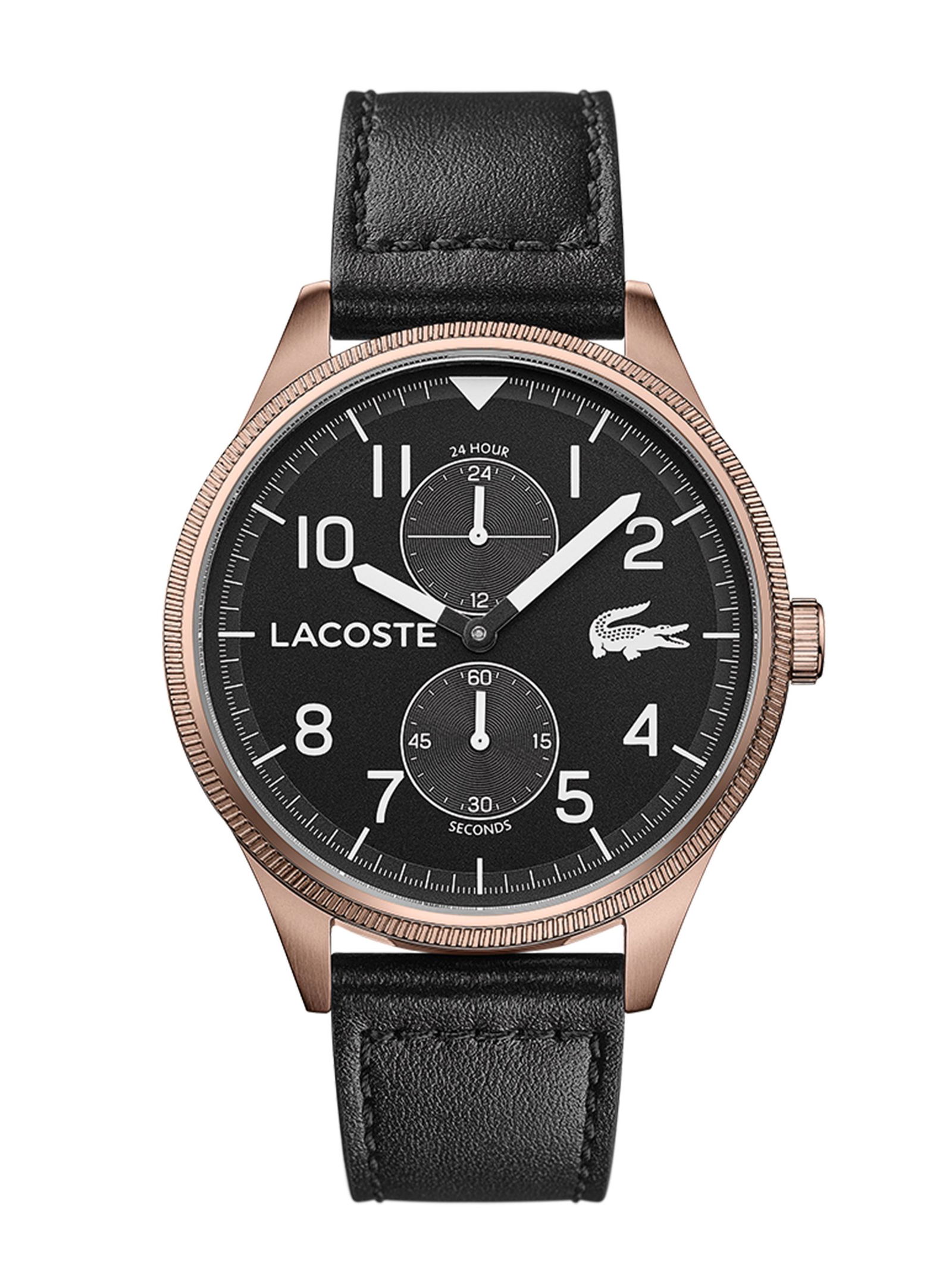 Lacoste 44mm Black Leather Band Steel Case Quartz: Lacoste Men's 44mm Black Leather Band Steel Case Quartz Analog Watch
