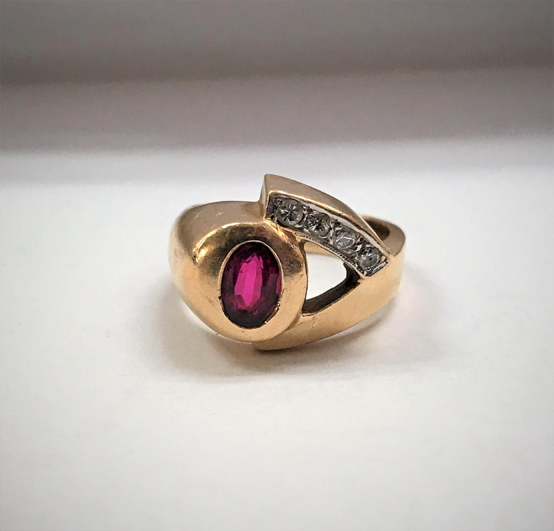 14K Gold Ring Inset with Diamonds & Red Stone (1 of 7)