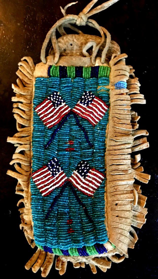 Native American Beaded Hide Tobacco Bag dated 1914 (1 of 12)