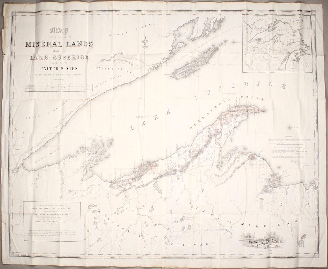 MAP - Michigan & Wisconsin. U.S. Gov: Michigan & Wisconsin. U.S. Gov., Map of That Part of the Mineral Lands Adjacent to Lake Superior, Ceded to the United States by the Treaty of 1842 with the Chippewas, 1845 (dated). Hand Color. The sub