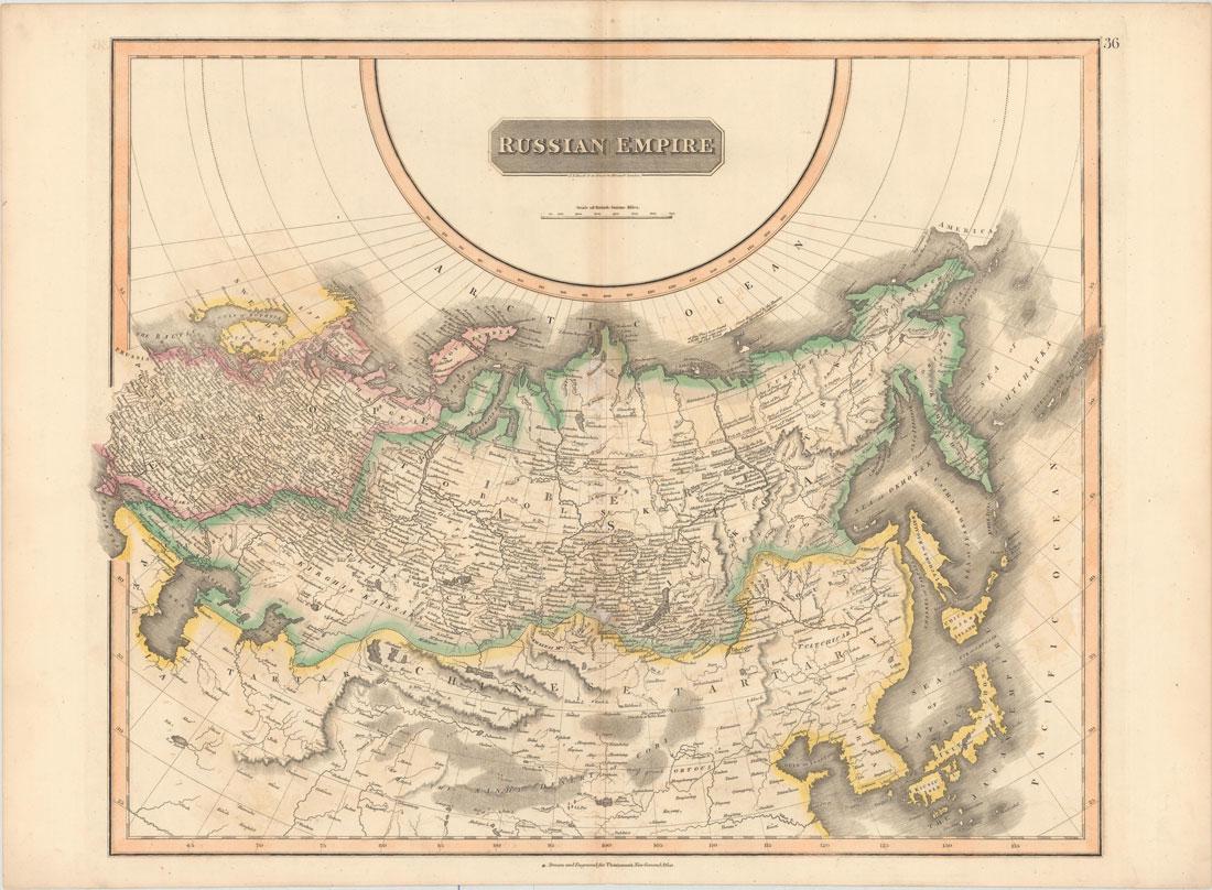 MAP - Russia in Asia. Thomson: Russia in Asia. John Thomson, Russian Empire, 1816 (circa). Hand Color. This is a well-detailed map of the entire Russian Empire, including Siberia. The region shown stretches from the Baltic Sea to t