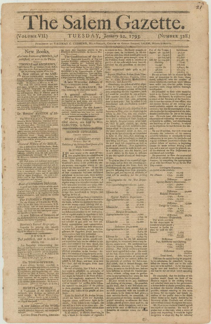 DOCUMENT, George Washington: George Washington Observes First Manned Balloon Ascent in the United States. Document - Balloon Flight, George Washington. , [Account of the Balloon Ascent of Jean-Pierre Blanchard] The Salem Gazette.