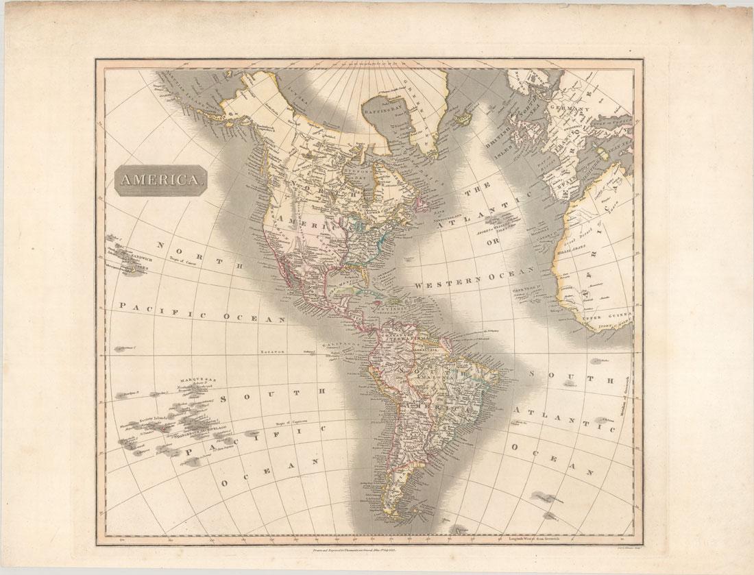 MAP, Western Hemisphere, Thomson: This catalog is "VIEW ONLY" on LiveAuctioneers - bids must be placed at oldworldauctions.com. Western Hemisphere - America. John Thomson, America, from New General Atlas, 1813 (dated). Hand Color. In