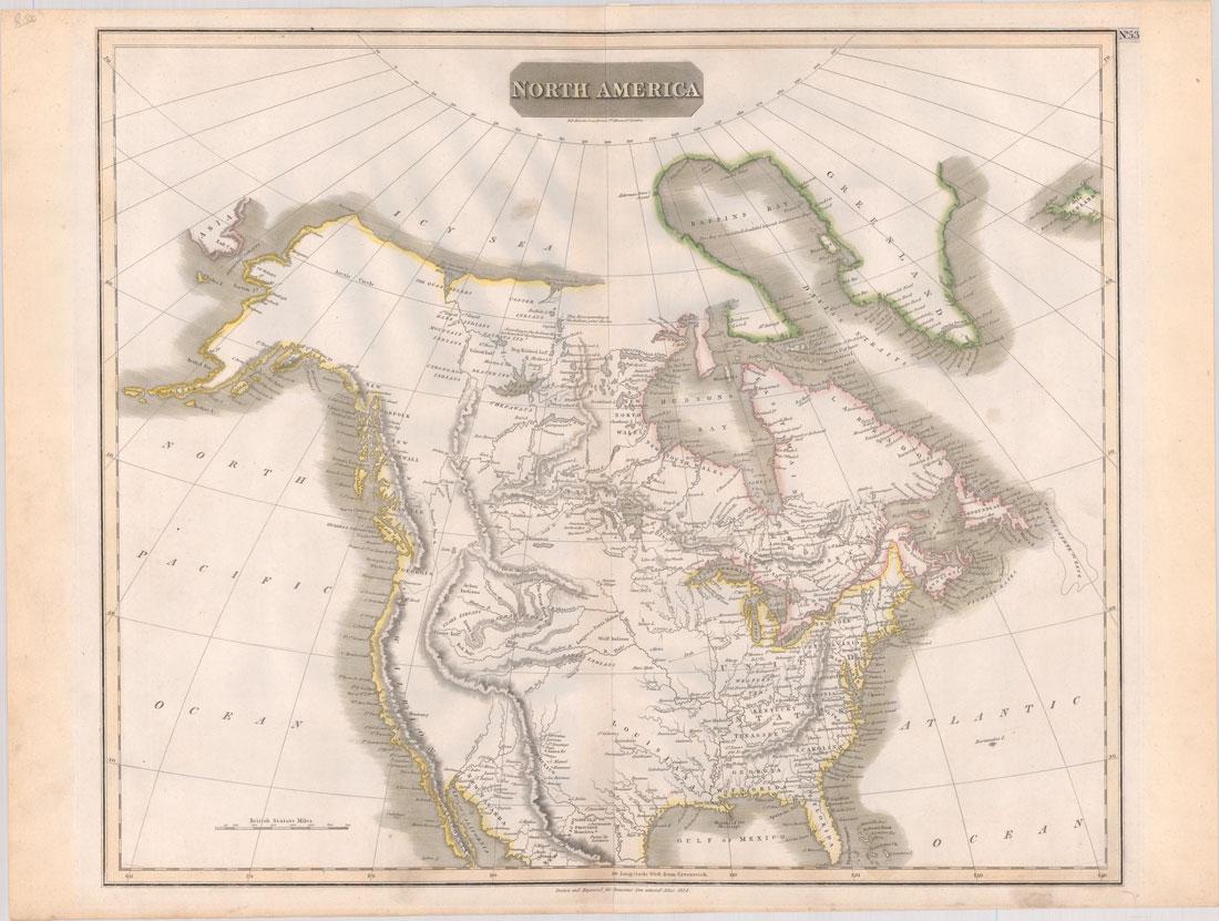 MAP, North America, Thomson: This catalog is "VIEW ONLY" on LiveAuctioneers - bids must be placed at oldworldauctions.com. North America. John Thomson, North America, from Thomson's New General Atlas, 1814 (dated). Hand Color. Th