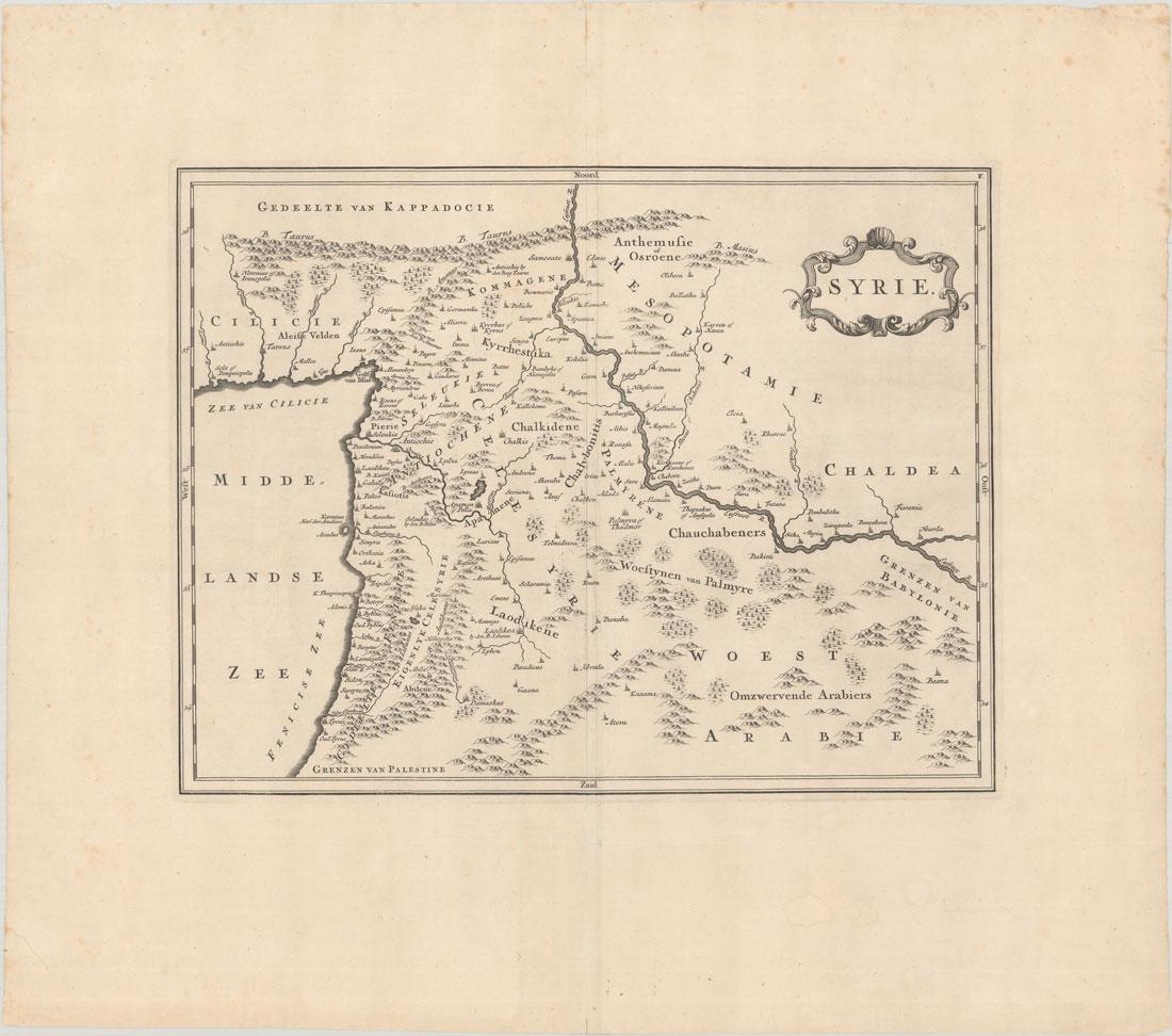 MAP, Middle East, Anon.: Middle East. Anonymous, Syrie, 1720 (circa). Black & White. Handsome copper engraved map of the regions filled with ancient place names, mountains, forests and rivers, with the Euphrates River promine