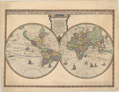 MAP, World, Hondius: This catalog is "VIEW ONLY" on LiveAuctioneers - bids must be placed at oldworldauctions.com. World. Hondius/de Jonghe, Nova Totius Terrarum Orbis Geographica Ac Hydrographica Tabula, 1664 (dated).