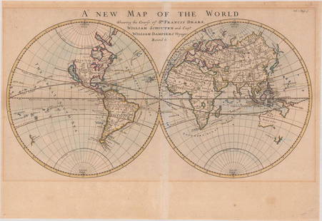 MAP, World, Moll: This catalog is "VIEW ONLY" on LiveAuctioneers - bids must be placed at oldworldauctions.com. World. Herman Moll, A New Map of the World Shewing the Course of Sr. Francis Drake, William Schouten and