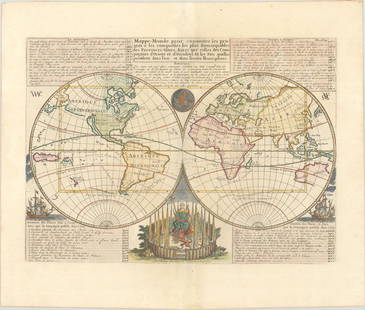 MAP, World, Chatelain: This catalog is "VIEW ONLY" on LiveAuctioneers - bids must be placed at oldworldauctions.com. World. Henry Abraham Chatelain, Mappe-Monde pour Connoitre les Progres & les Conquestes les Plus