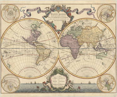 MAP, World, Delisle: This catalog is "VIEW ONLY" on LiveAuctioneers - bids must be placed at oldworldauctions.com. World. Delisle/Covens & Mortier, Mappe-Monde Dresse sur les Observations de Mrs. de l'Academie Royale