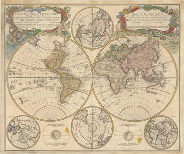 MAP, World, Homann Heirs: This catalog is "VIEW ONLY" on LiveAuctioneers - bids must be placed at oldworldauctions.com. World. Haas/Homann Heirs, Planiglobii Terrestris Mappa Universalis Utrumq Hemisphaerium Orient et