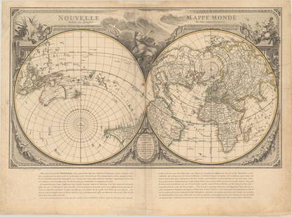 MAP, World, Lattre: This catalog is "VIEW ONLY" on LiveAuctioneers - bids must be placed at oldworldauctions.com. World. Jean Lattre, Nouvelle Mappe Monde Dediee au Progres de nos Connoissances, 1781 (dated). Hand