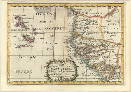 MAP, Africa, Sanson: Western Africa, Cape Verde Islands. Nicolas Sanson, D'Eilanden van Capo Verde, de Kust en't Landt der Negeren..., from Algemeene Weereld-Beschryving…, 1705 (published). Hand Color. This is an attrac