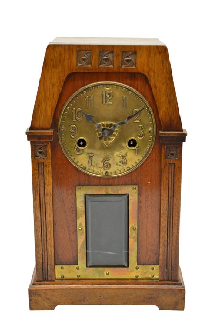 A Glasgow School, Art and Crafts walnut mantle clock, (1 of 5)