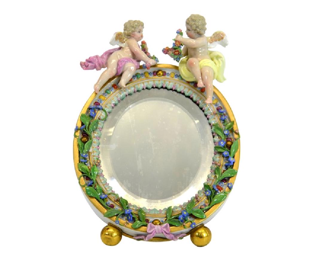 A Meissen porcelain mirror, 19th century, oval form, (1 of 8)