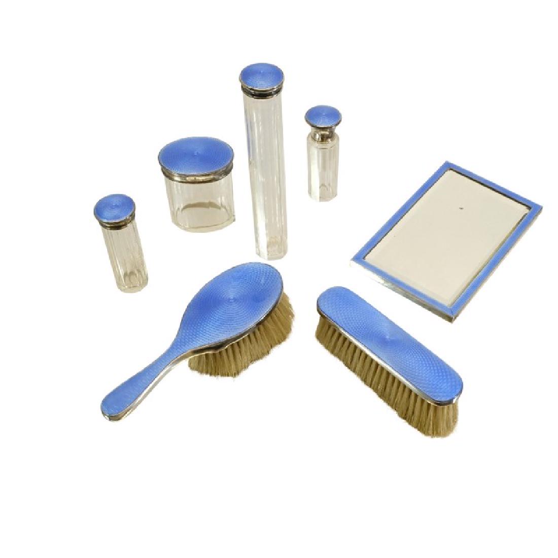 An Art Deco silver and enamelled dressing table set, AG (1 of 1)