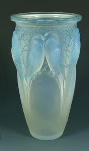 Rene Lalique, a Ceylan glass vase, model 905, designed: Rene Lalique, a Ceylan glass vase, model 905, designed circa 1924, opalescent and blue stained, incised mark R Lalique, 24.5cm high