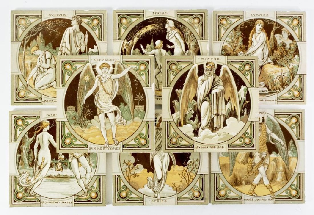 John Moyr Smith for Minton, a set of eight Seasons: John Moyr Smith for Minton, a set of eight Seasons tiles, circa 1878, from the Scottish poem of the same name by James Thompson, 15cm square (8)