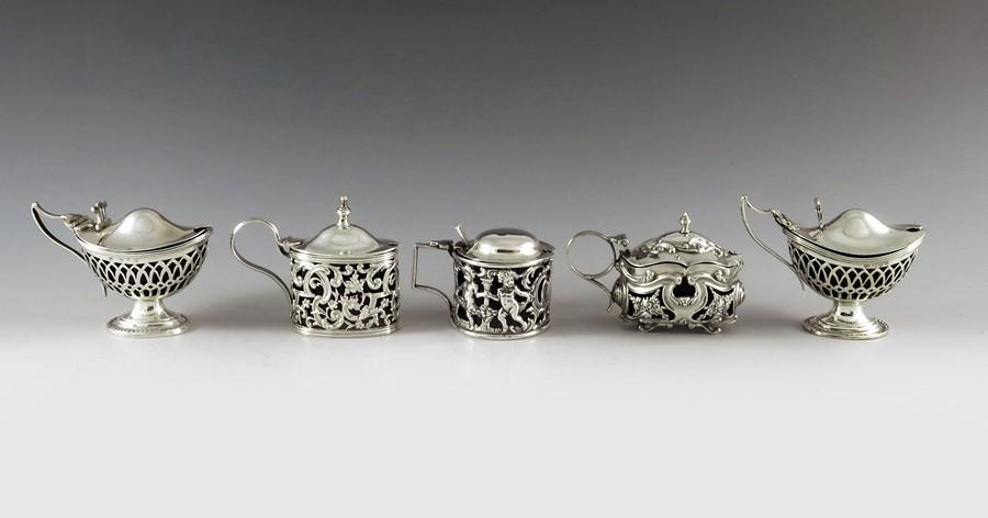 Five English silver mustard pots, Victorian with date (1 of 20)