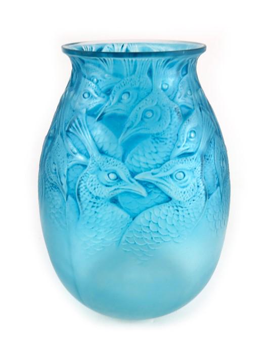 Rene Lalique, a blue stained Borromee glass vase, model (1 of 11)