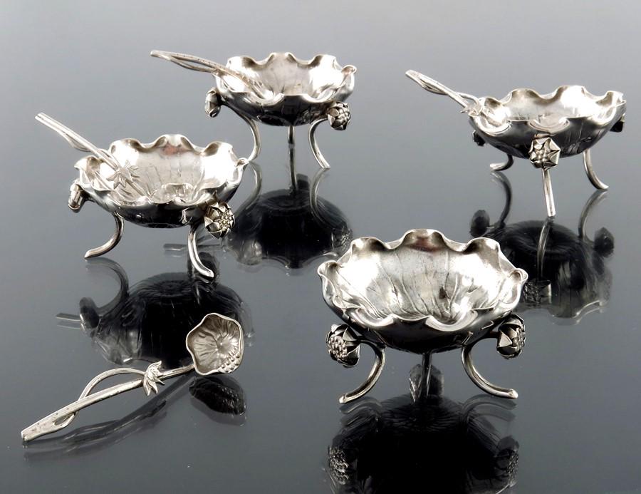 A set of four Chinese silver export salt cellars, Wang (1 of 5)