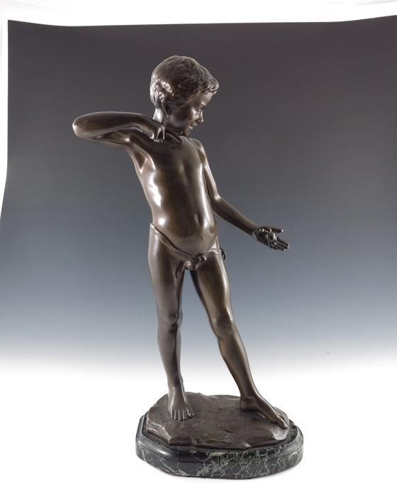 Theophile Somme, boy with snail, French bronze figure, (1 of 10)