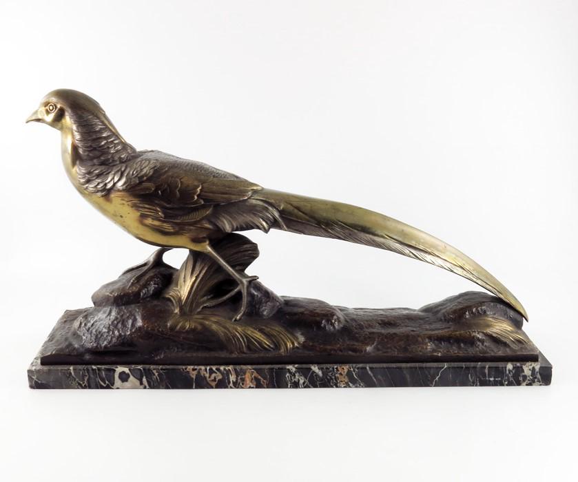 P Pollin, an Art Deco bronze figure of a pheasant, (1 of 3)