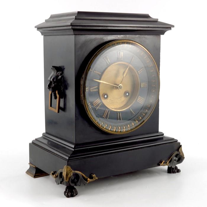 A late 19th Century black slate mantel clock with (1 of 5)
