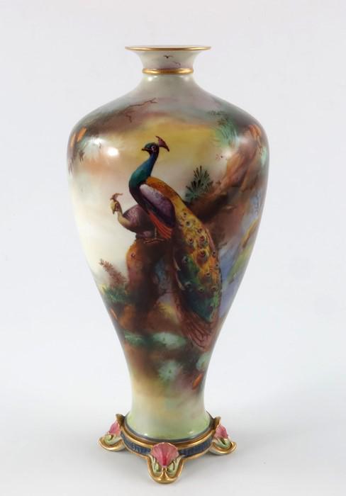 C V White for Royal Worcester, a peacock painted vase, (1 of 6)
