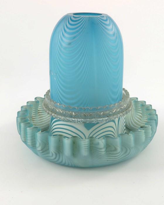 A Nailsea Verre Moire glass fairy lamp, combed opaque (1 of 5)