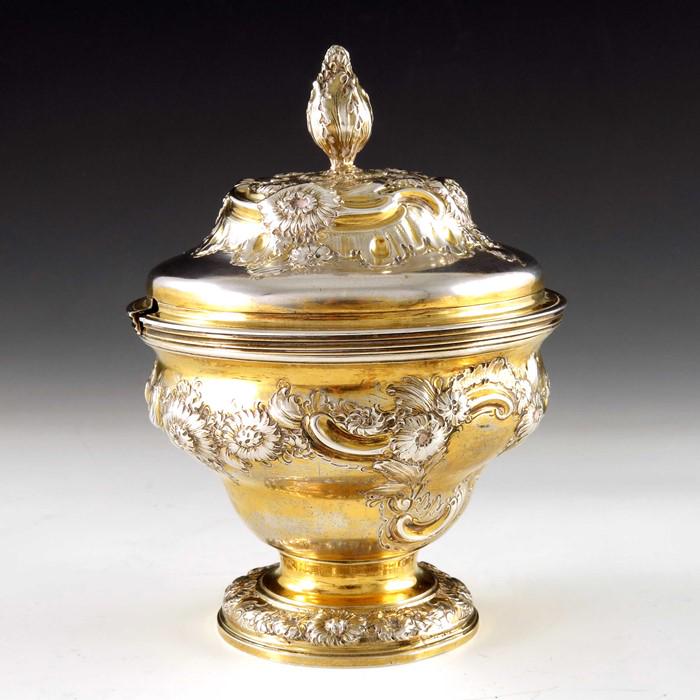 A George II silver gilt sugar box, Samuel Taylor, (1 of 8)