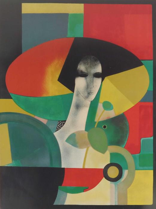 Andre Minaux (French, 1923-1986), Portrait de Femme,: Andre Minaux (French, 1923-1986), Portrait de Femme, colour lithograph, signed and numbered artist's proof 16 of 40, 82cm x 60cm, framed