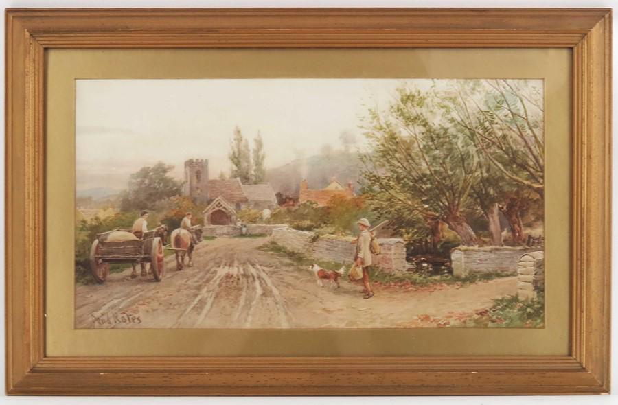 David Bates (1840-1921), Village Life, watercolour,: David Bates (1840-1921), Village Life, watercolour, signed, 25cm x 48cm, framed