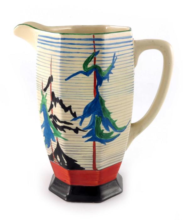 Clarice Cliff for Wilkinson, a Pine Grove Athens jug,: Clarice Cliff for Wilkinson, a Pine Grove Athens jug, designed circa 1935, printed Bizarre marks, 20.5cm high