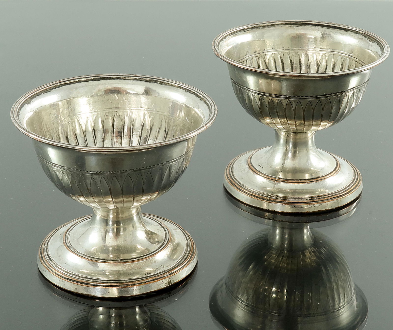 A pair of George III Old Sheffield Plate salt cellars, (1 of 3)