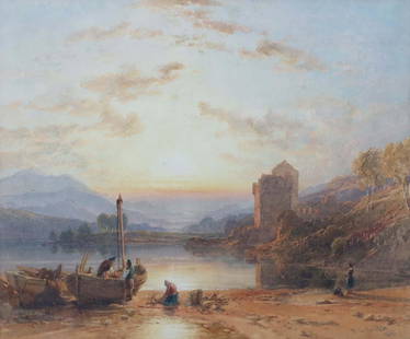 William Leighton Leitch (British, 1804-1: William Leighton Leitch (British, 1804-1883), Highland Loch, Sunset, signed and dated 1872 l.r., watercolour, titled on Fine Art Society label verso, 21 by 29cm, framed