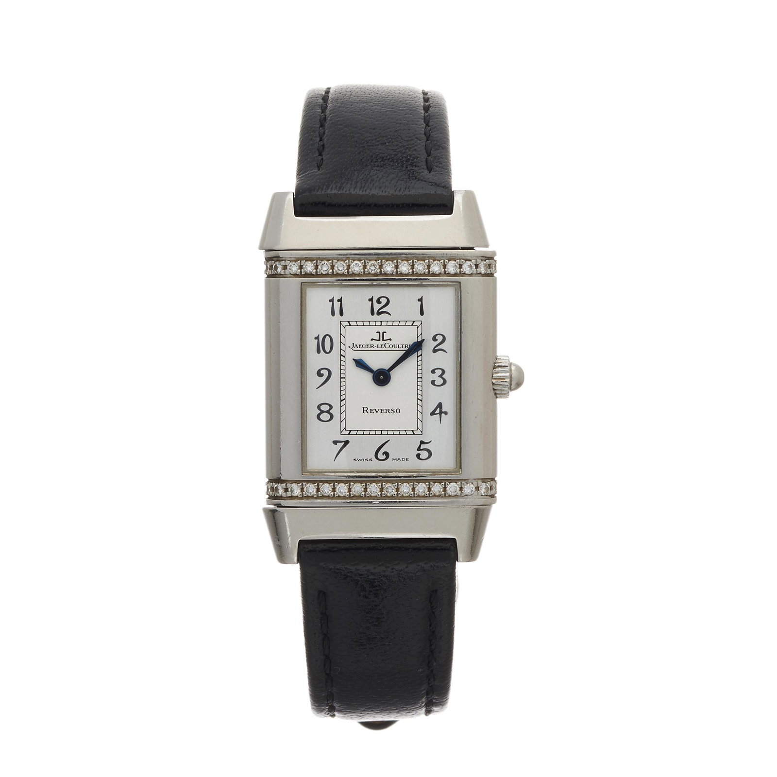 Jaeger-LeCoultre, a stainless steel Reve: Jaeger-LeCoultre, a stainless steel Reverso wrist watch, factory diamond set reversible case, reference 265.8.08, signed quartz movement, serial 2147368, 21mm excluding the crown, fitted to an unsigne