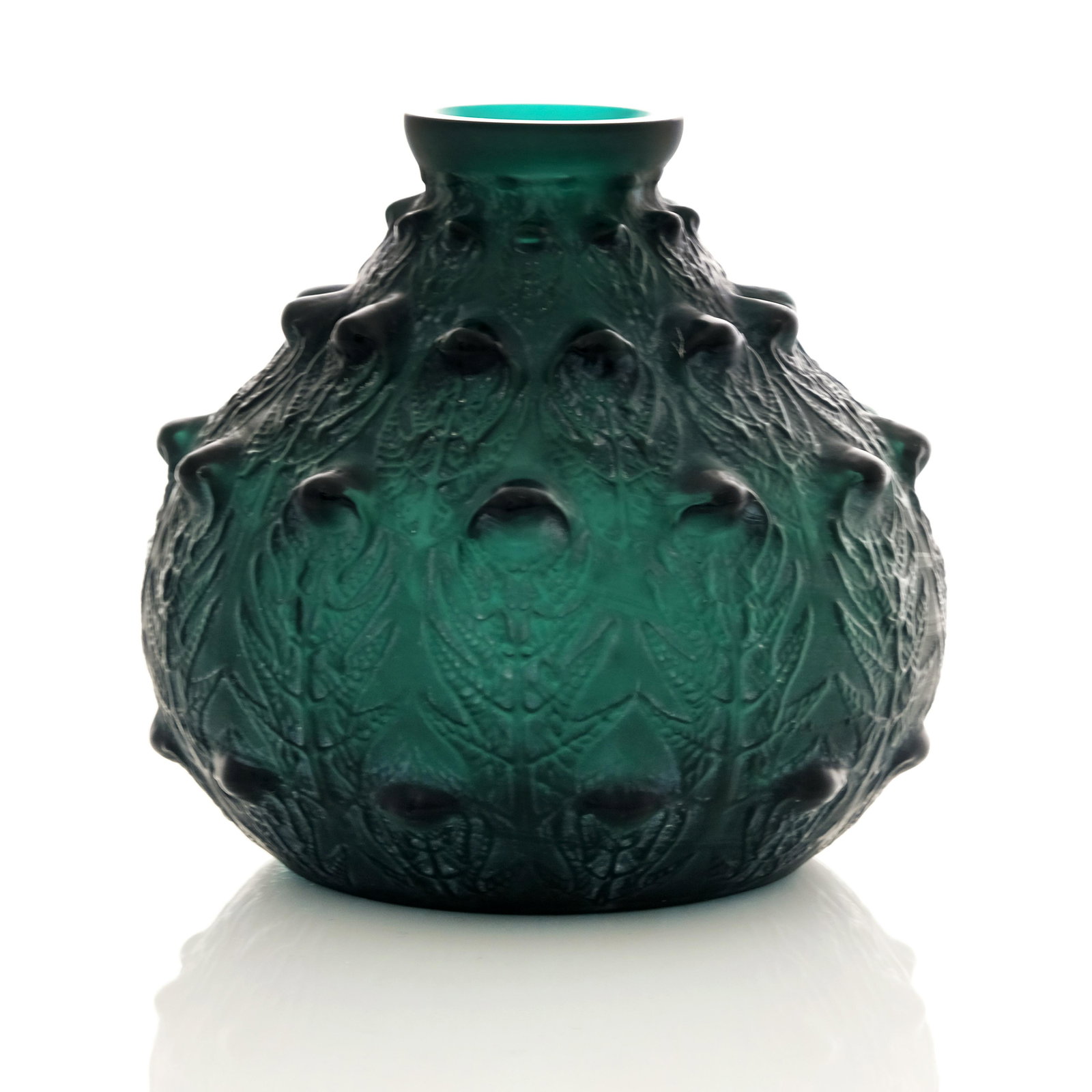 Rene Lalique, a Fougeres green glass vas (1 of 1)