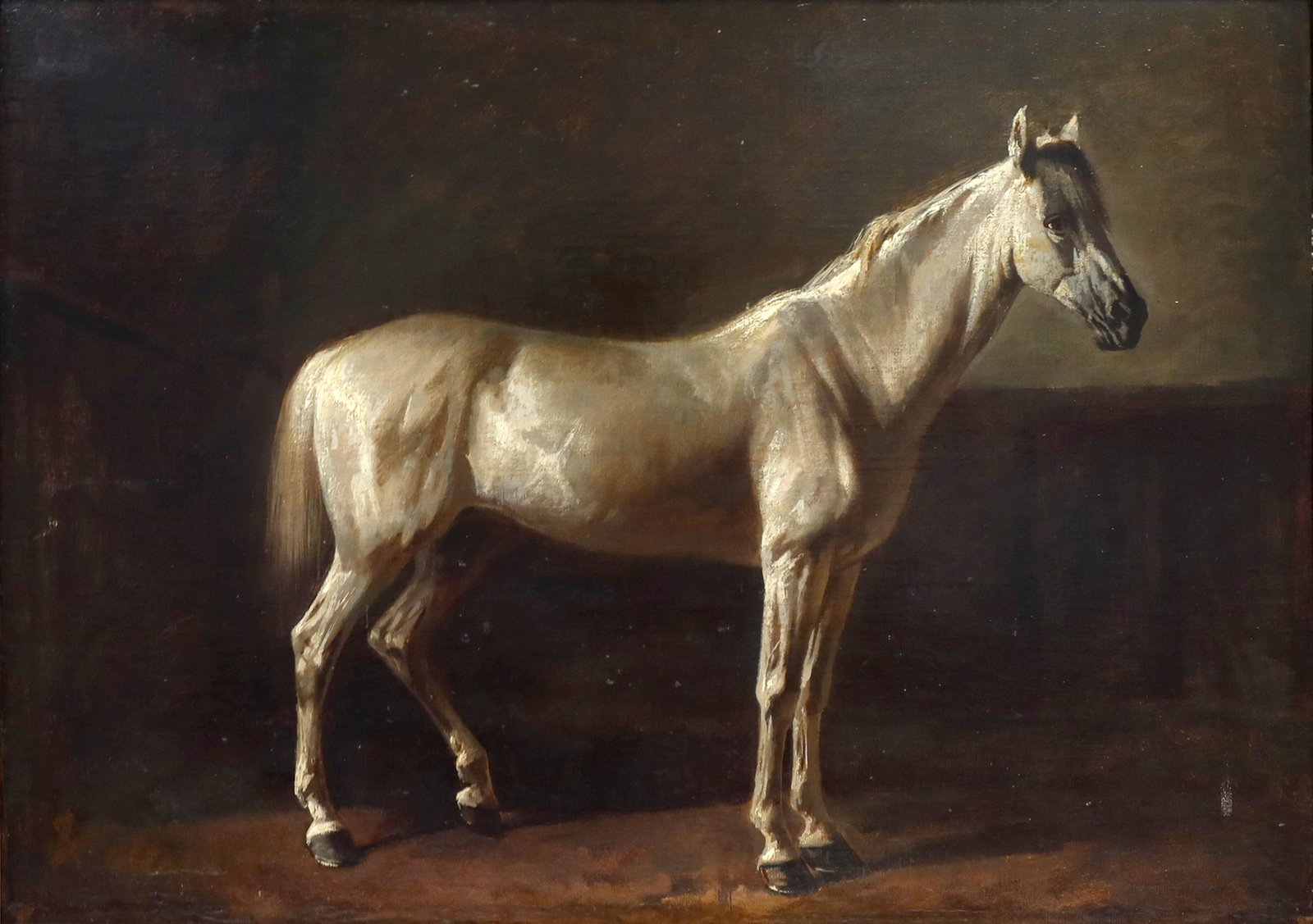 Antoine Vollon (French, 1833-1900), a gr: Antoine Vollon (French, 1833-1900), a grey horse in a landscape, signed l.l., oil on canvas laid down on board, 40 by 55cm, framed. Provenance: Lot 52, Christie's London, Sporting Art & Dogs, 12th Jun