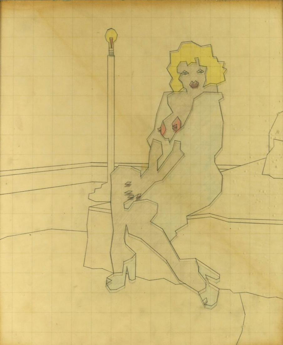 Duggie Fields (British, 1945-2021), port: Duggie Fields (British, 1945-2021), portrait of Marilyn, nude full length seated beside a floor lamp, pencil on graph paper, 45 by 37cm, framed. Note: Artist Resale Rights apply