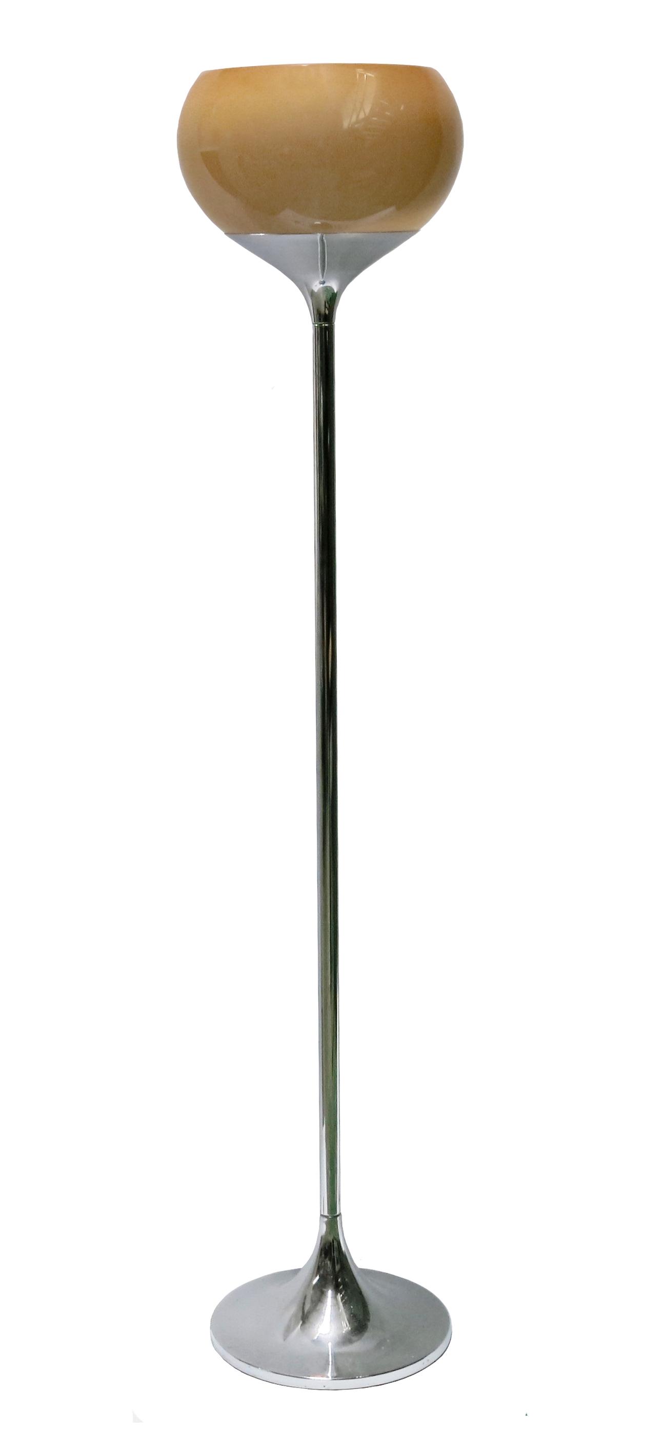 Franco Bresciani for Harvey Guzzini, an: Franco Bresciani for Harvey Guzzini, an Italian Modernist Bud Grande mid 20th century chrome floor standing standard lamp, circa 1968, the tubular shaft on splayed base, supporting a hemispherical tul