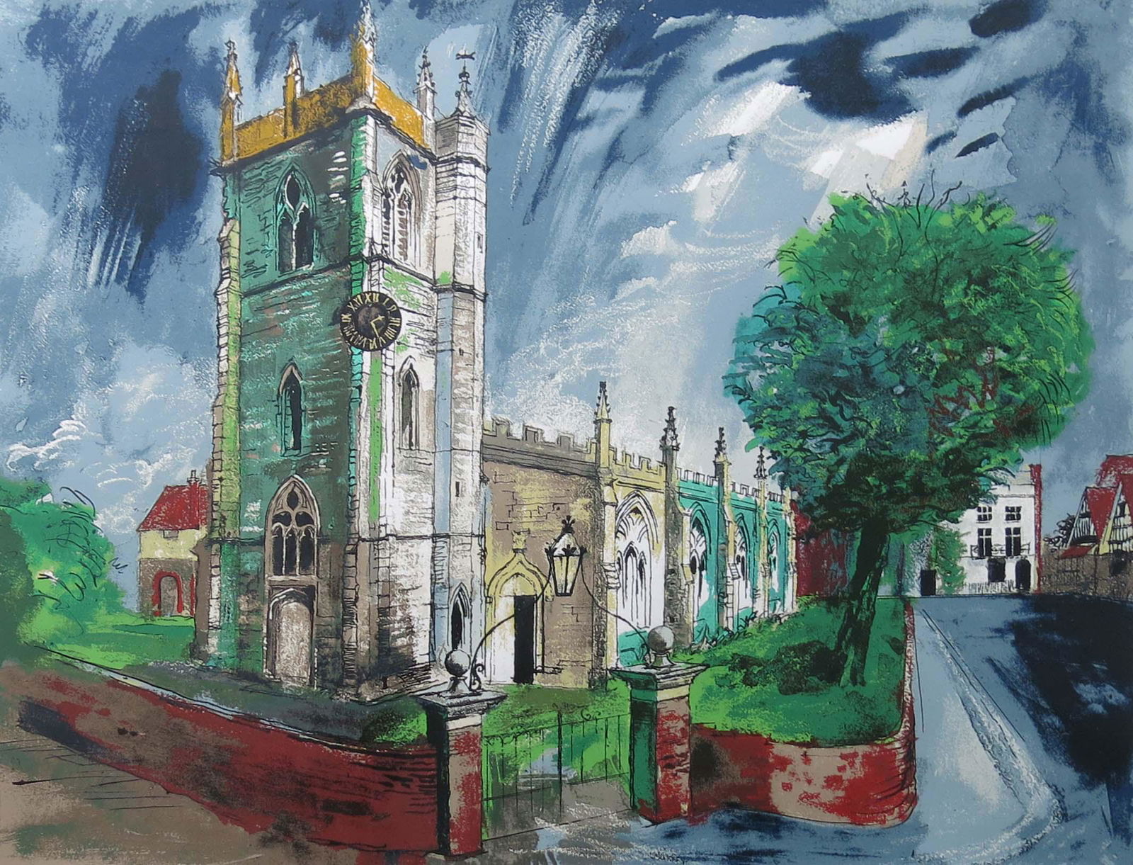 John Piper C.H. (British, 1903-1992), St: John Piper C.H. (British, 1903-1992), St Nicholas Church, Alcester, signed l.r., screen print in colour No.58/100, 50 by 65cm, framed. Note: Artist Resale Rights apply